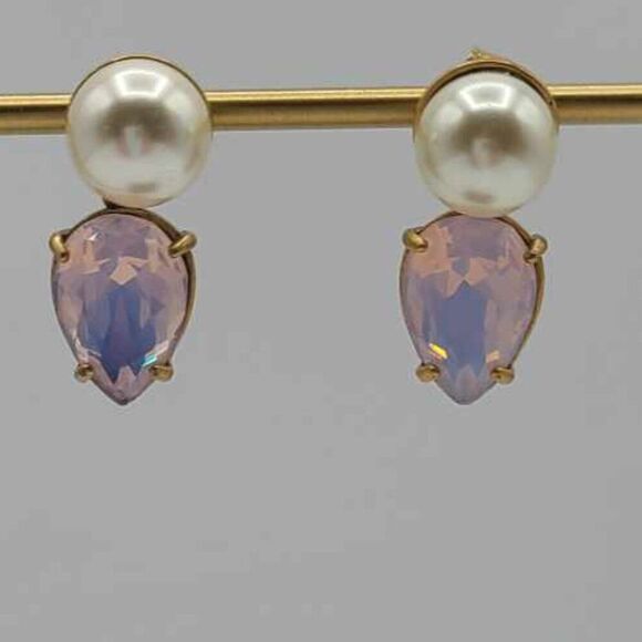 J Crew Faux Pearl Pink Stone Stud Earrings - Picture 1 of 8